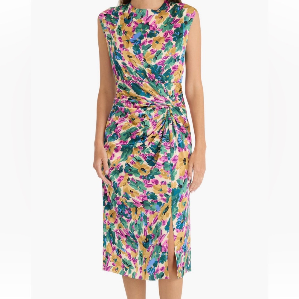 Maggy London Floral Midi Dress - Pink, Green, Yellow
